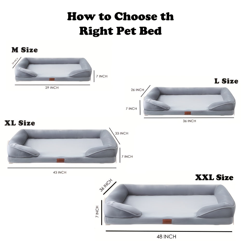 1pc Dog Bed - 100% Supportive Foam - Extra Large Dog Sofa Pet Bed with Removable Washable Cover and Soft Lining & Non-Slip Bottom - Grey, Available in 3 Sizes - Perfect Gift for Your Furry Friend, Ideal for Year-Round Use in