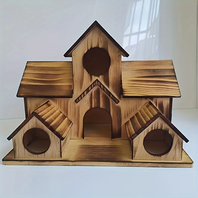 Wooden Hummingbird House - Rustic Solid Wood Birdhouse Decor - Outdoor Garden Villa Style Bird Nesting Box For Small Birds