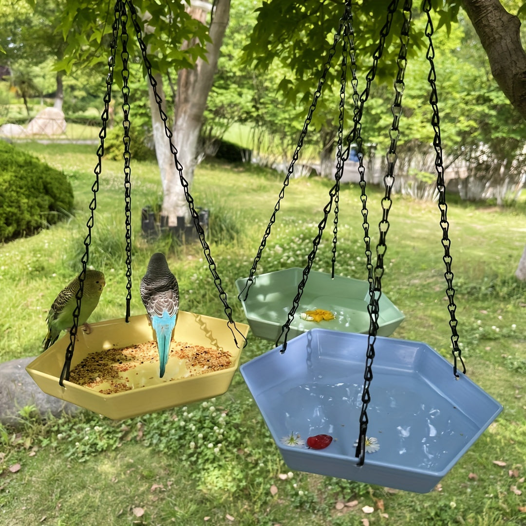 1pc Hanging Bird Feeder & Water Dispenser - Polygonal Parrot Food Dish with Bathing Feature for Garden Decor, Attracts Wild Birds - For Bird Lovers & Garden Enthusiasts - Suitable for Outdoor Use - Perfect Gift for Nature Lov