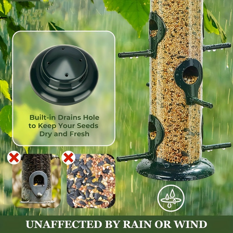 1pc Deluxe Chew-Proof Metal Bird Feeder - Extra Thick Tube, 6 Port, Steel Hanger, Weather & Water Resistant, Durable Outdoor Hanging Feeder for Attracting Birds - 15in