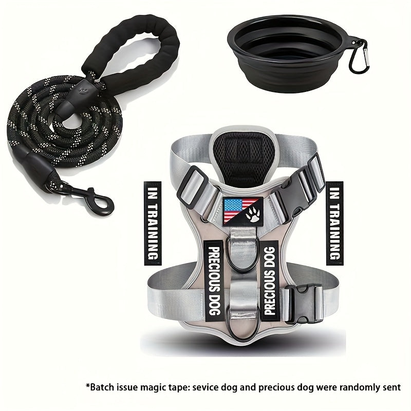 Service Dog Harness And Leash Set with 1pc Folding Bowl