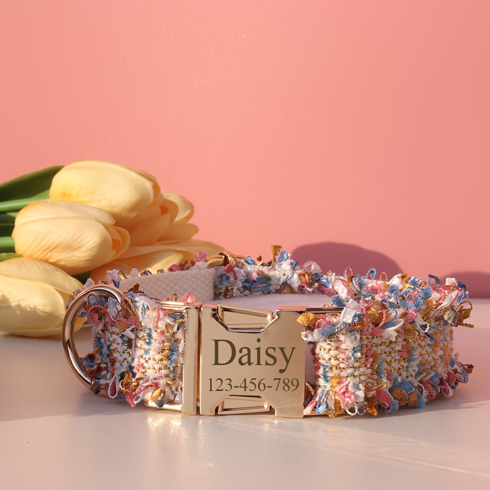 Personalized -Inspired Pet Collar with Adjustable Fit, Custom ID Name Tag & Secure Metal Buckle - Ideal for Cats and Dogs of All Sizes