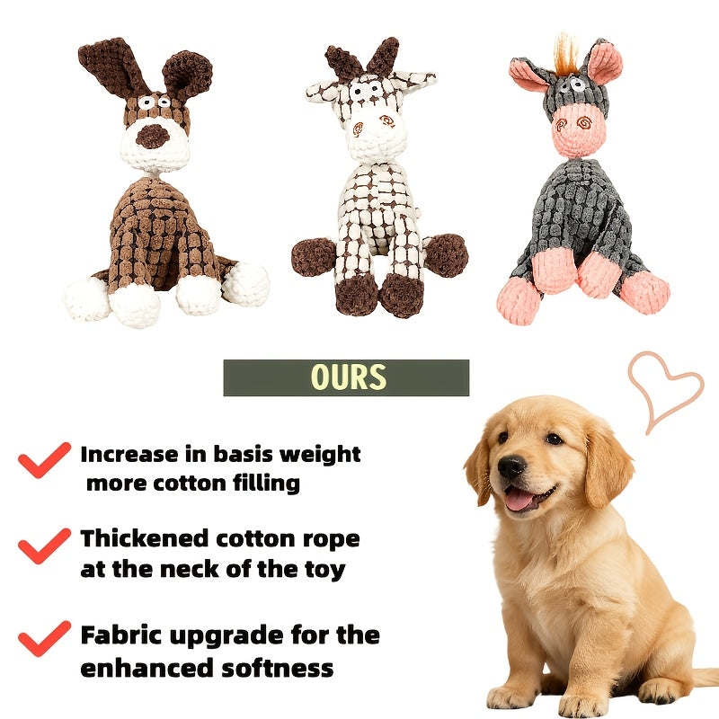 3pcs/1pc Dog Plush Toy-Cartoon Squeaky Pet Toy, Dog Chew Toy Puppy Toy, Perfect For Small & Medium Dogs, Stuffed Puppy Chew Toy For Indoor&Outdoor Play, Gift Toy For Pets