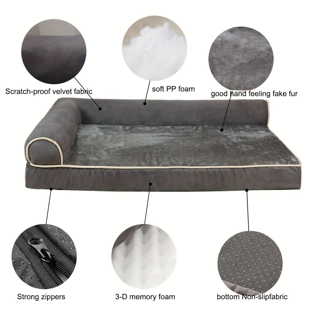 Memory Foam Orthopedic Dog Bed For Medium Dogs, Waterproof Medium Dog Beds With Washable Removable Cover, Dog Sofa Bed, L Shaped Pet Bed With Waterproof Lining And Nonskid Bottom