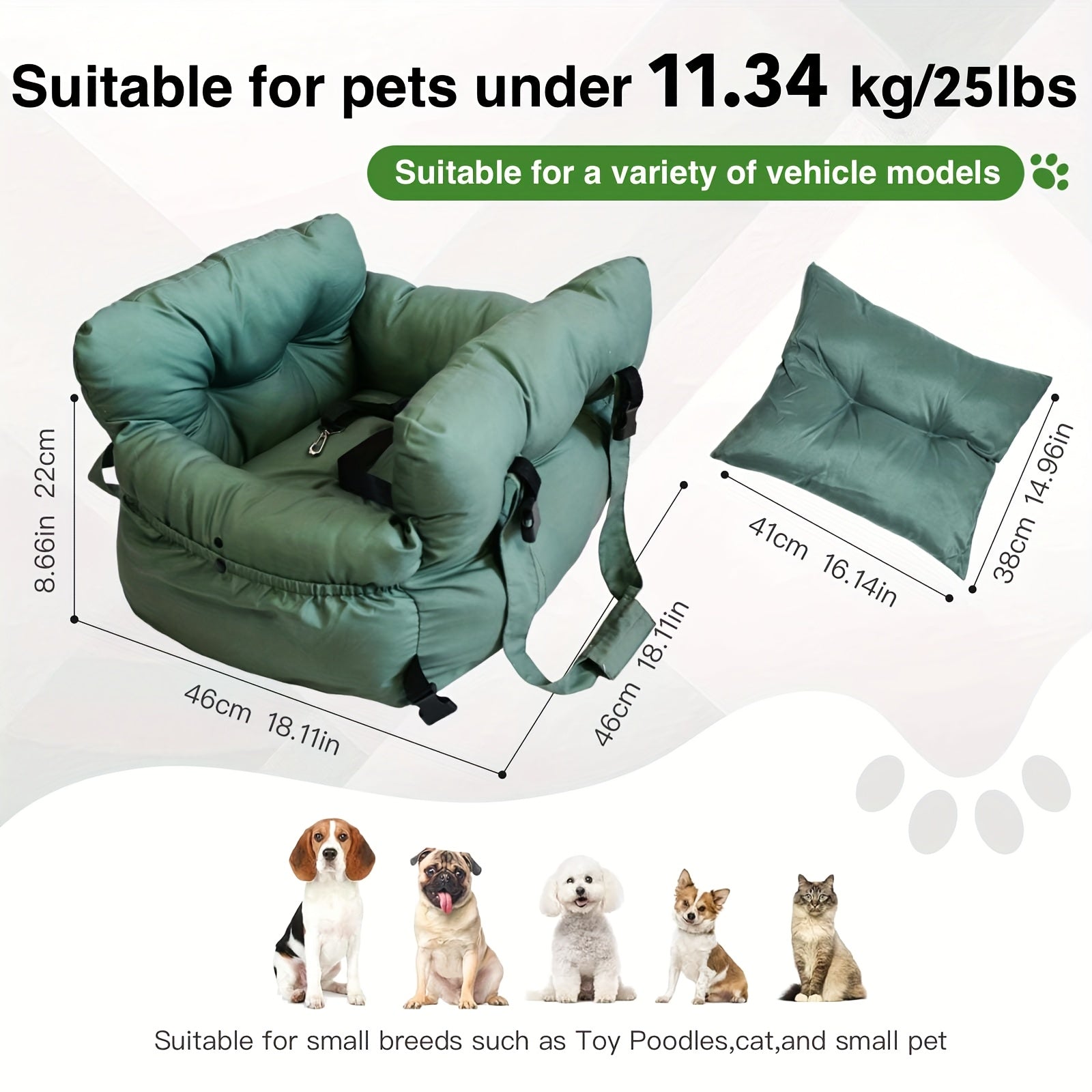 Dog Carrier Car Seat for Dogs & Cats - Portable Warm Travel Pet Bed with Safety Hook & Buckle, Handheld/Shoulder Strap, Fits Car Front/Back Seat, Suitable for Fall/Winter, Christmas Gift