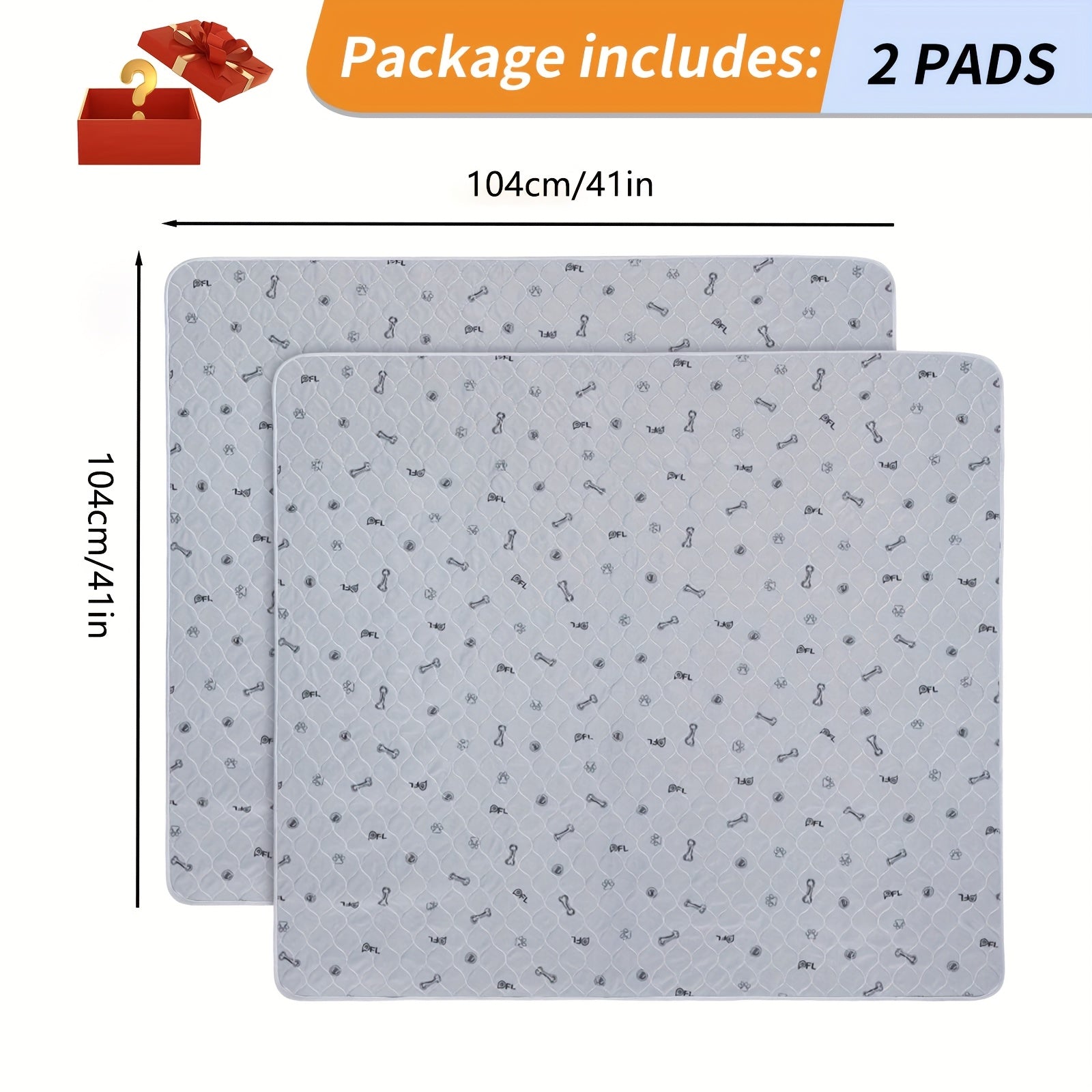 Washable & Reusable Dog Pee Pads - Leakproof Puppy Training Pads with Non-Slip Bottom, Quick-Absorbent Washable Layers & Bone Print Design (Grey/White) for Crate, Potty Training,, Post-Surgery - Multi-Use Pet Bed, Kennel