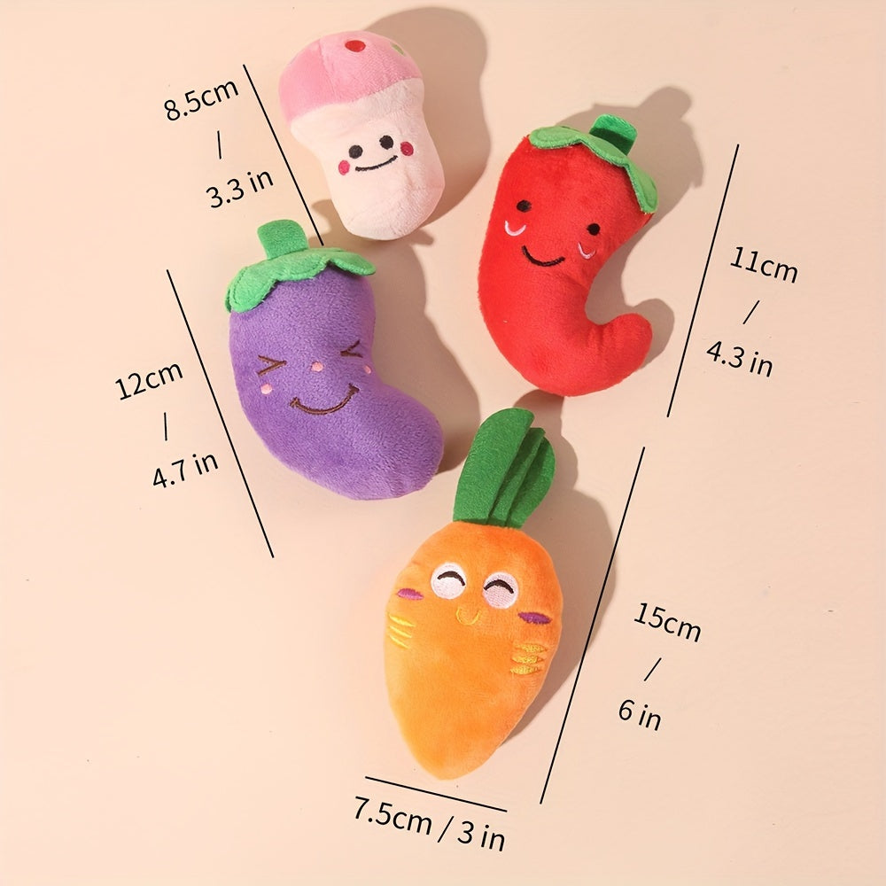 4pcs Fruit & Veggie Plush Squeaky Dog Toys - Strawberry, Lollipop, Star, Donut Designs - Soft Fabric Chew & Teething Toys for Small Breeds - Interactive Playtime Companions for Cats & Dogs, Pet Toys