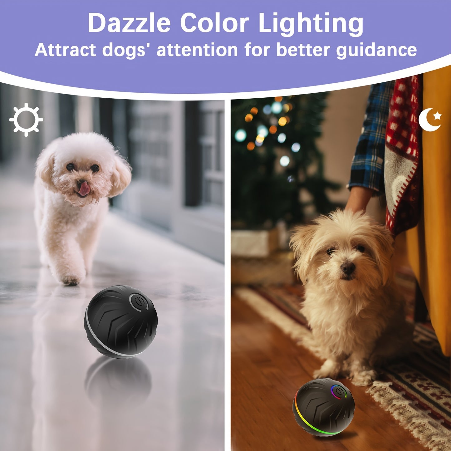 PETGRAVITY Motion-Activated Dog Bouncing Ball, 6. 6cm/2. 62in, USB Rechargeable Lithium Polymer Battery, Interactive Pet Toy for All Breed Sizes, Durable Thermoplastic Rubber, Striped Pattern