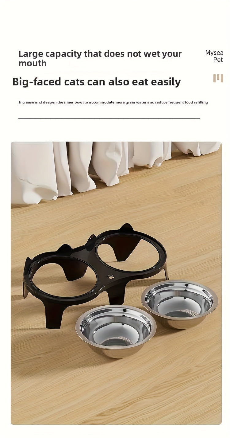 Stainless Steel -Tipping Double-Bowl Cat & Dog Food Feeder