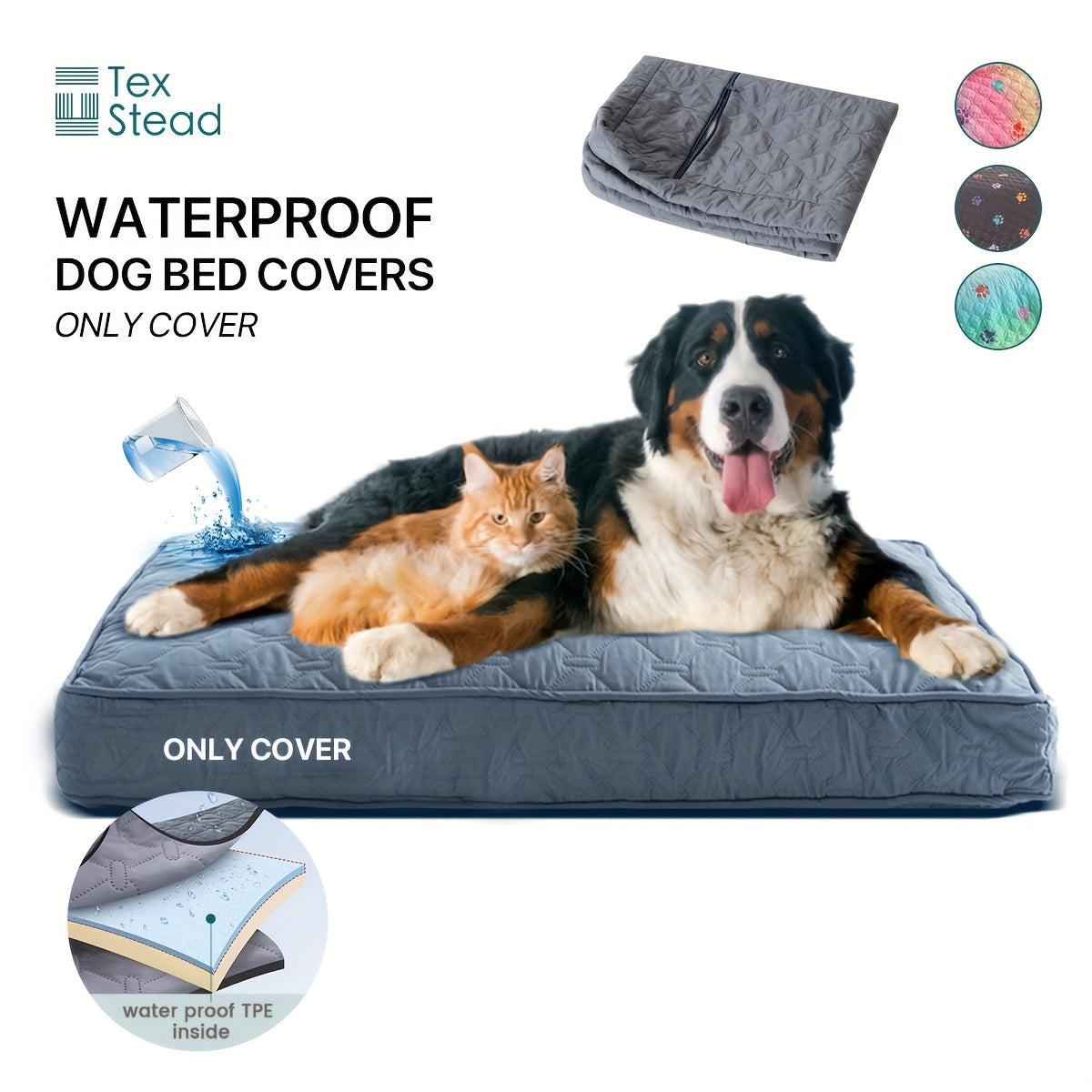 1pc & Machine Washable Dog Bed, Anti-Leakage Removable Dark Gray Pet Bed Cover, Dog Bed Protector Rainbow Dog Paw Furniture Cover for Extra Large, Large, Medium, Small Dogs
