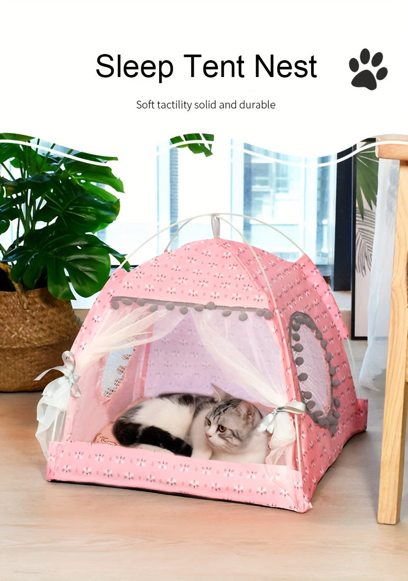 1pc Semi-enclosed Pet Floral Tent, Cute Cooling Pet Bed, Comfortable All Seasons Universal Cat Nest