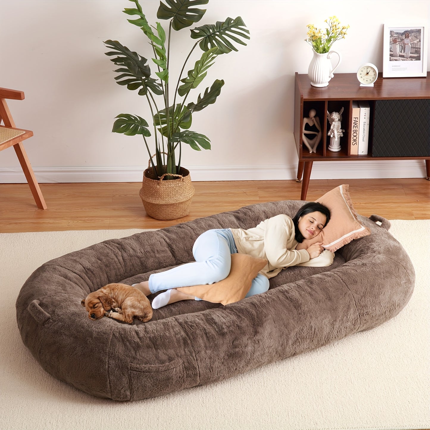 MERXENG Human Size Dog Bed for Adult People, 71"x43.3"x10" Large Dog Bed for Men and Women, Washable Giant Dog Bed for Pets and All People, Anti Slip Human Dog Bed with Storage Pocket