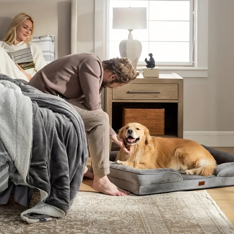 1pc Dog Bed - 100% Supportive Foam - Extra Large Dog Sofa Pet Bed with Removable Washable Cover and Soft Lining & Non-Slip Bottom - Grey, Available in 3 Sizes - Perfect Gift for Your Furry Friend, Ideal for Year-Round Use in