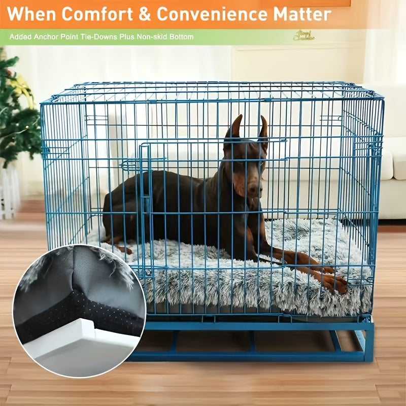 Orthopedic Dog Bed for Medium & Large Dogs - Plush Blue Faux Fur Pet Bed with High-Density Polyester Fill, Winter Warmth & Pressure Relief, Durable Easy-Clean Indoor Dog Bed for German Shepherds, Labradors, Rottweilers, Cozy