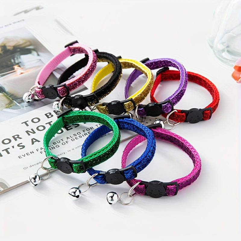 Personalized Bling Cat Collar With Nameplate, Glitter Cat Collar With ID Tag Pendant And Bell, Cute Customized Pet Collar ID Name Pendant Tags For Kittens And Puppy Dogs, Engraved Cat Decoration