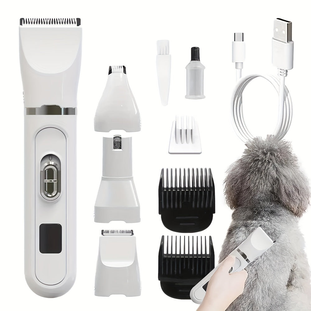 Rechargeable Pet Grooming Clipper Kit, Electric Dog Hair Trimmer with Multiple Attachments and Cleaning Brush
