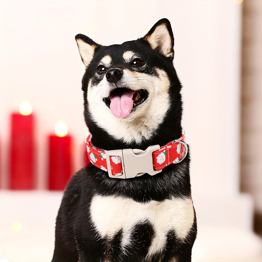 1pc Christmas Style Adjustable Dog Collar, Soft Cotton Red Pet Collar with Quick Release Buckle, Santa & Reindeer Pattern, Cute Red Dog Collar for Small to Large Dogs, Cartoon Cotton Material, Headwear & Buckle Collar for Boy