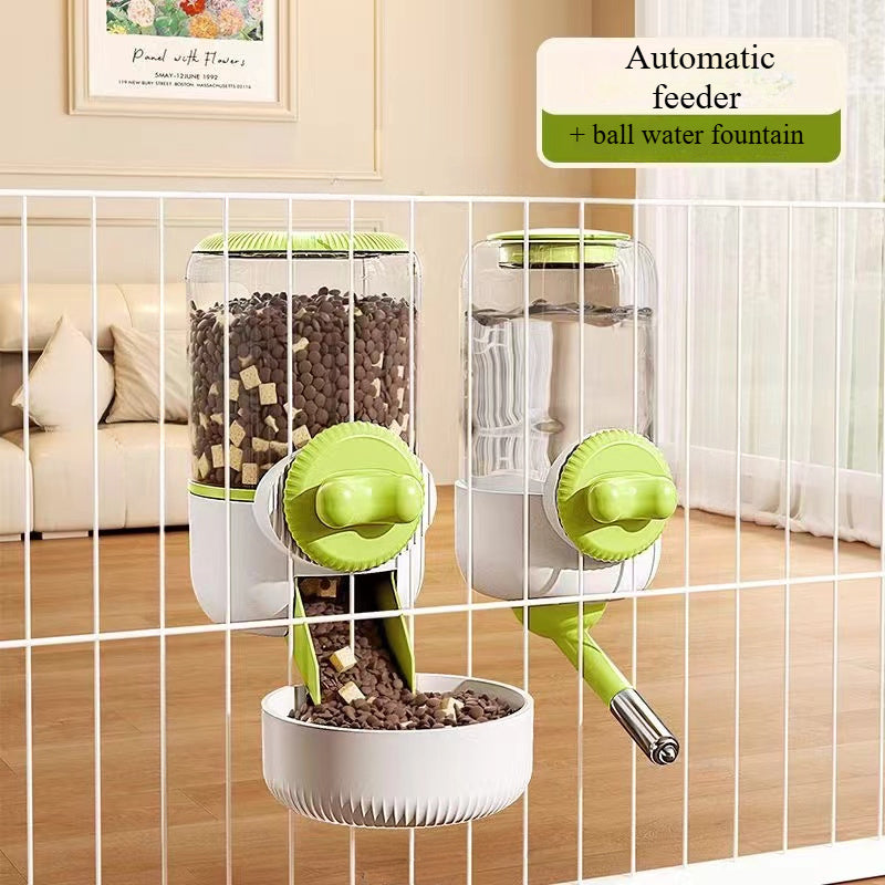 A 2pcs hanging automatic feeder drinking bowl, automatic gravity pet feeder no drip water set, Cage pet feeding bowl dispenser for pet cats, dogs, puppies, rabbits (yellow gray green food)