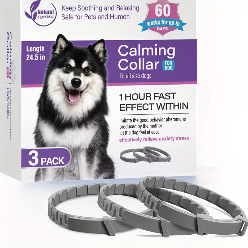 3-Pack Calming Collar For Dogs, 24.5 Inches Adjustable Collar, Fast-Acting Stress Reducing Pet Collar With Natural Ingredients, Safe For Pets And Humans