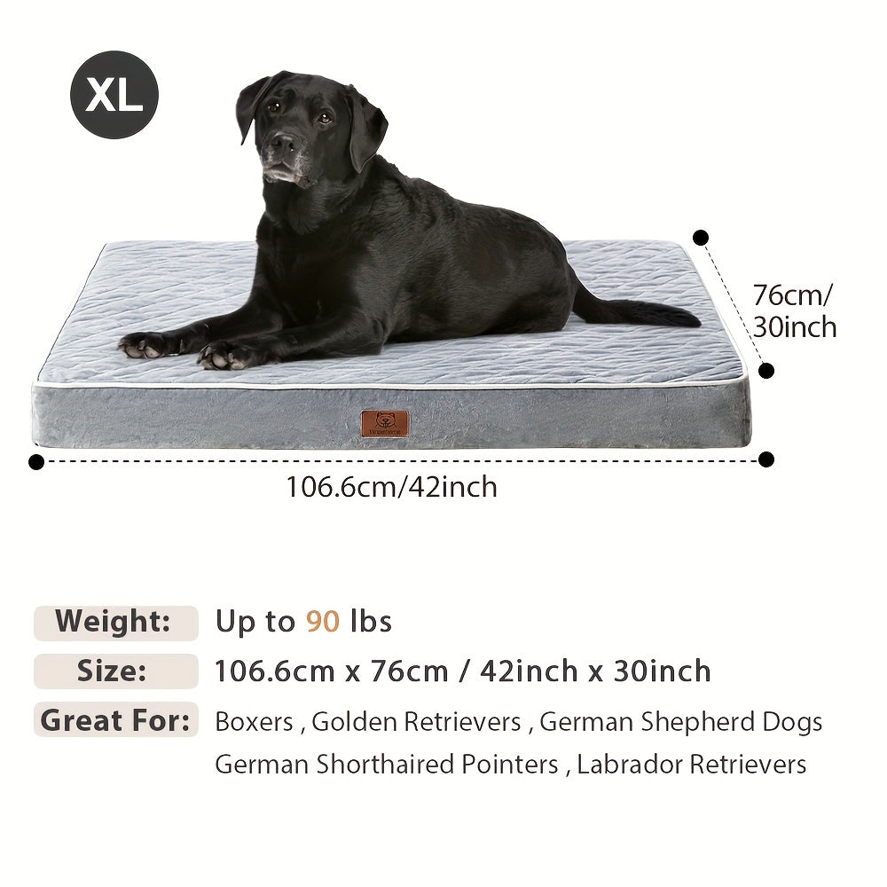Grey Dog Bed for Large Dogs Large Orthopedic Dog Bed with Egg Crate Foam Support and Non-Slip Bottom, High Quality and Machine Washable Removable Pet Bed Cover, Doggy Bed, Large Dog Beds For Large Dogs, Chew Proof Dog Elevate