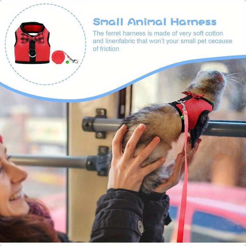 Small Animal Harness and Leash Soft Mesh Pet Harness with Safe Bell No Pull Comfort Padded Vest for Small Pet Red