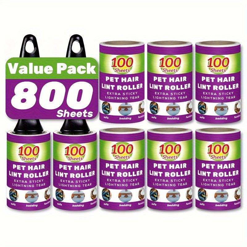 Value Pack of 200/400/800 Sheets of Pet Hair Removal Rollers, Featuring Refillable Sticky Rollers That Are Easy to Tear. Ideal for Removing Stubborn Pet Hair, These Portable Lint Rollers Are Suitable for Furniture, Carpets, C