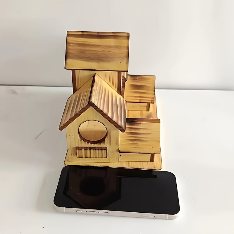 Wooden Hummingbird House - Rustic Solid Wood Birdhouse Decor - Outdoor Garden Villa Style Bird Nesting Box For Small Birds