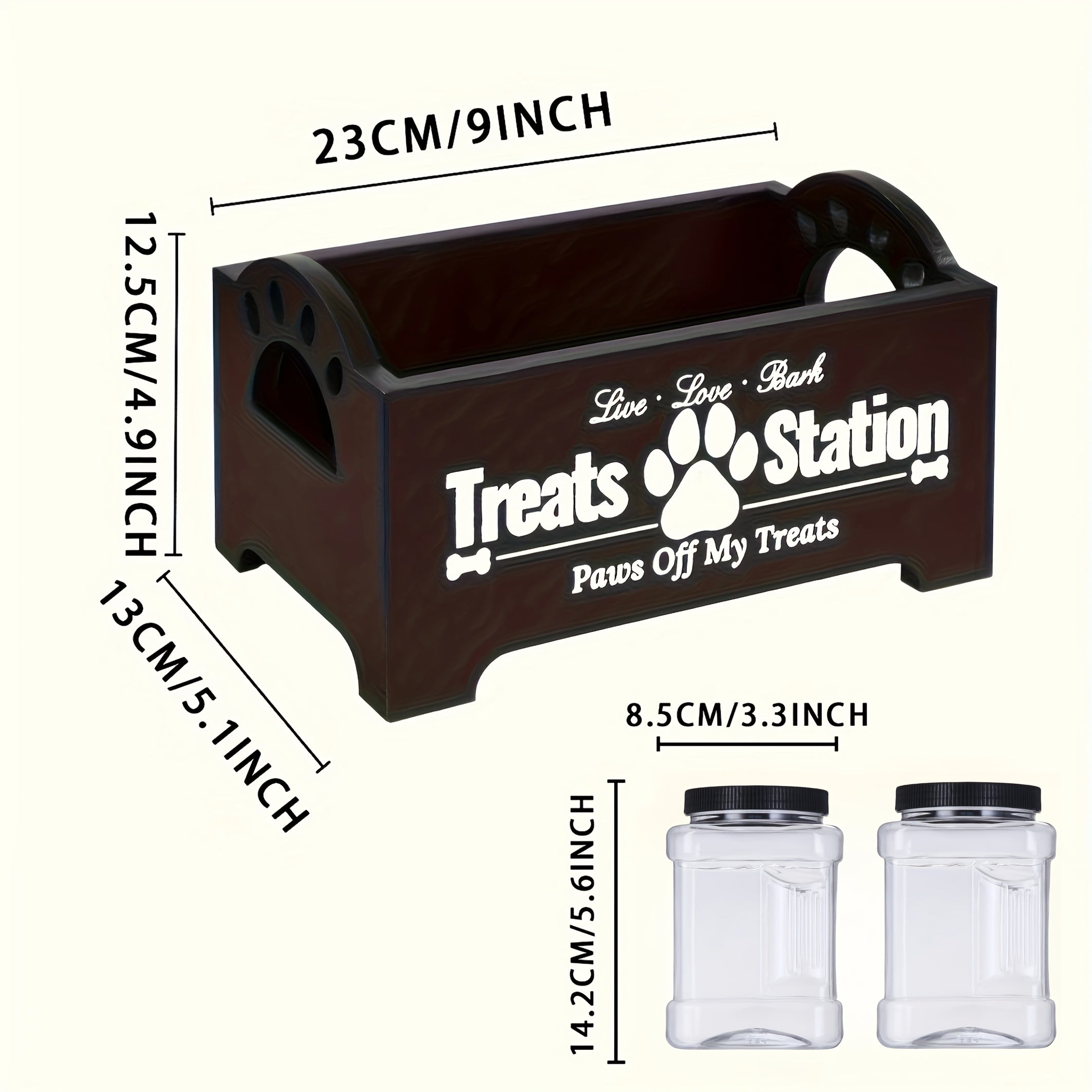 3pcs Wooden Dog Food Storage Organizer with 2 Plastic Containers, Farmhouse Pet Food Container, Wooden Dog Food Rack, Rectangle, Pet Feeding and Drinking Supplies, Country Style, Black and White Dog Food Storage Box