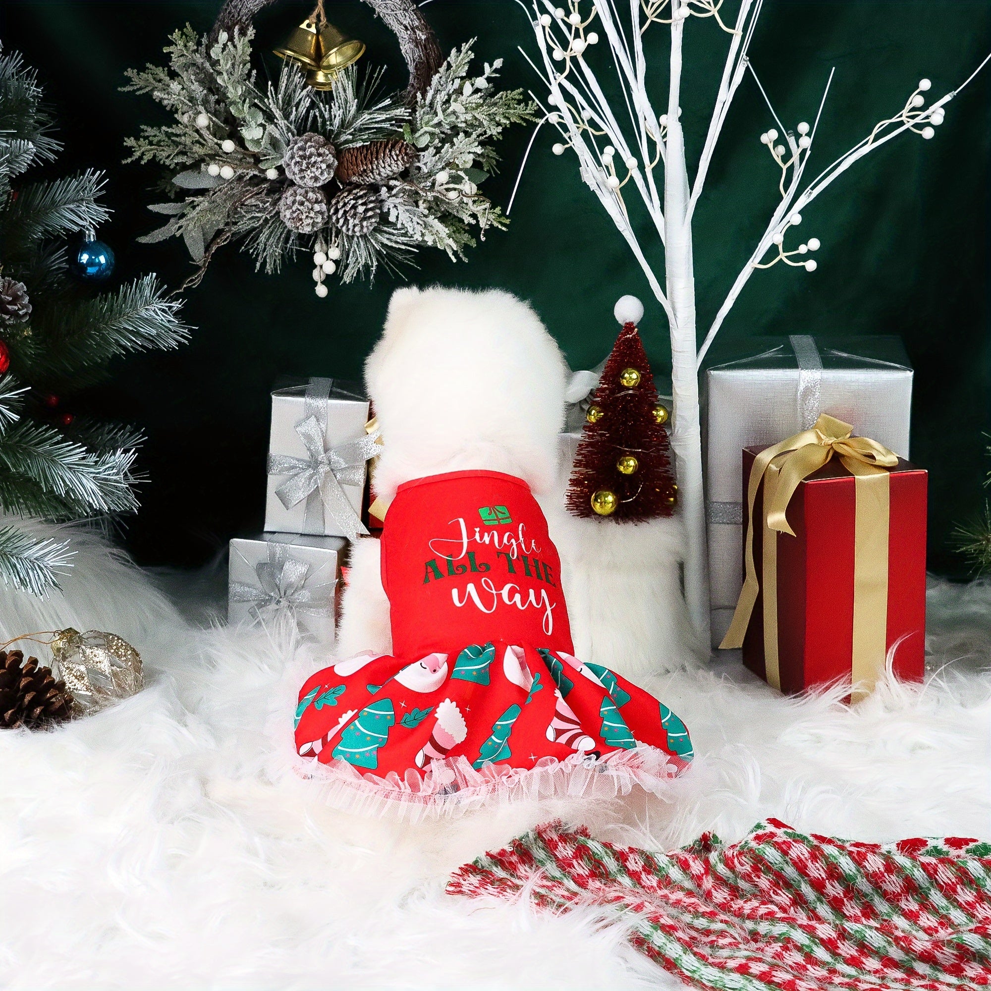 Adorable Festive Christmas Dog Dress - Soft, Cozy, and Machine Washable Polyester Pet Apparel with Vibrant Holiday Print for Small to Medium Breeds, Easy Care and Comfortable Wear