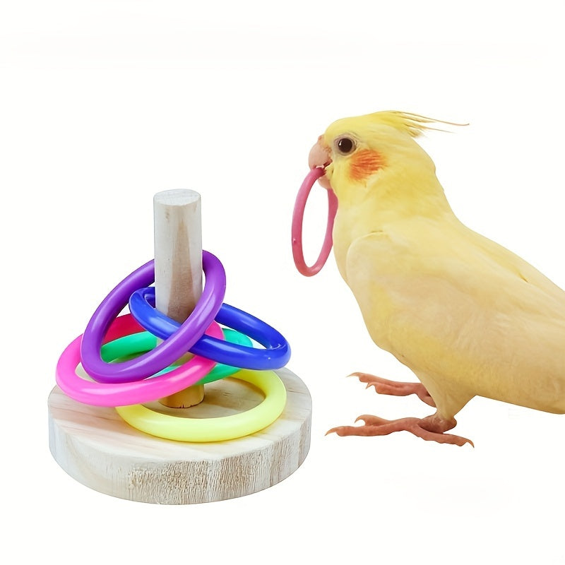 1pc Bird Toys, Wooden Parrot Ring Toy, Interactive Playing Educational Toy For Parrot Parakeet Cockatiel