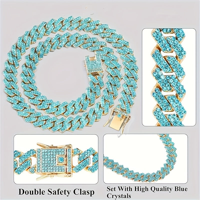 Luxury Precious Stone-Patterned Zinc Alloy Dog Necklace - Cuban Link Style Pet Collar Accessory