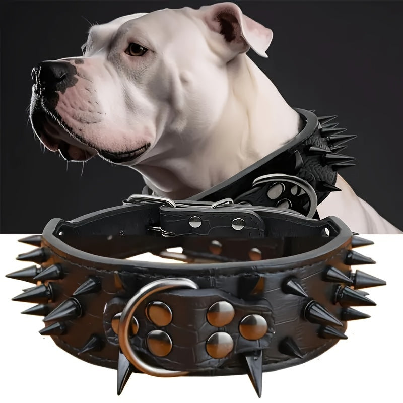 Leather Dog Collar with Spiked Studs, Hand Wash Only, Durable Heavy-Duty Pet Collar for Medium to Large Dogs, Non-Breakable Buckle, Sturdy Construction