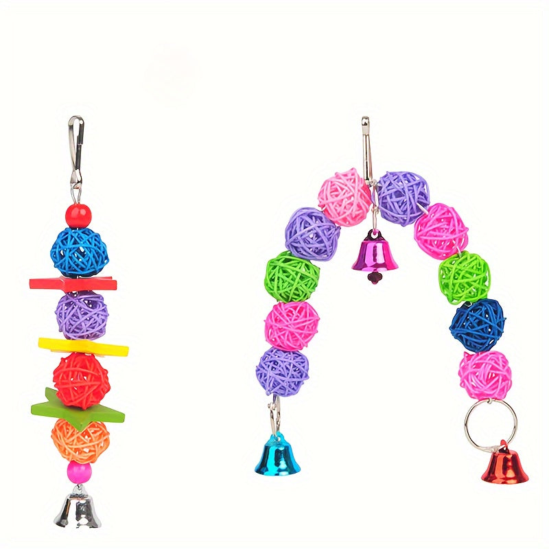 1pc Delightful Parrot Chewing Toy - Rattan Woven Bite Resistant Hanging Cage Accessory with Satisfying Bell Sound - Durable, Safe, and Engaging Pet Toy for Parakeets and Small Birds