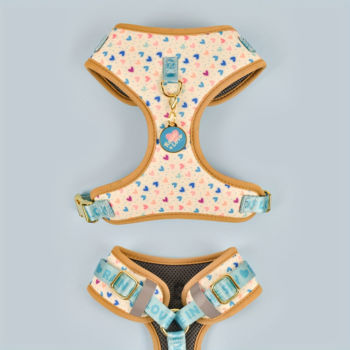 Luxury Design Golden Metal Clasp 1pc Fashion Printed Pet Harness - High Quality Hardware - Suitable for Small, Medium And Large Dogs + 1 Color Matching ID Tag - Holiday Gift for Thanksgiving Christmas