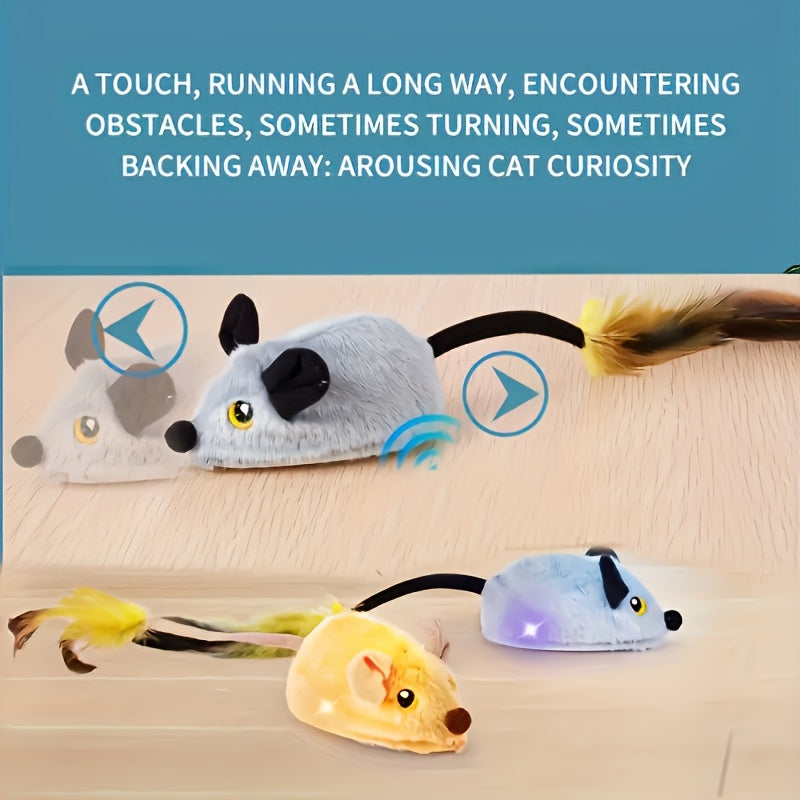 Interactive Whisker Wonders 1pc USB Plush Cat Toy - Electric Teaser Mouse with Sound, LED Lights, Turnaround Steering & Obstacle Avoidance - Durable Fabric Pet Toy with Feather Tail