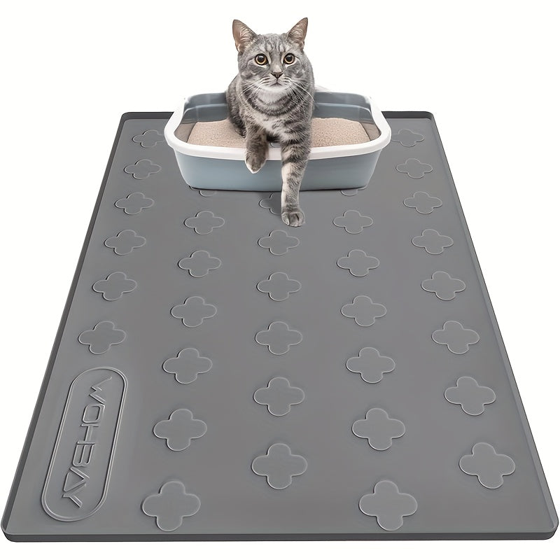 3-in-1 Washable Silicone Cat Litter & Food Mat - XXL Large Waterproof Non-Slip Floor Protector, Raised Edges Pet Feeding Tray, Foldable Litter Trapping Mat for Cats, Easy Clean Kibble & Crumbs Proofing System (Fits Litter Box