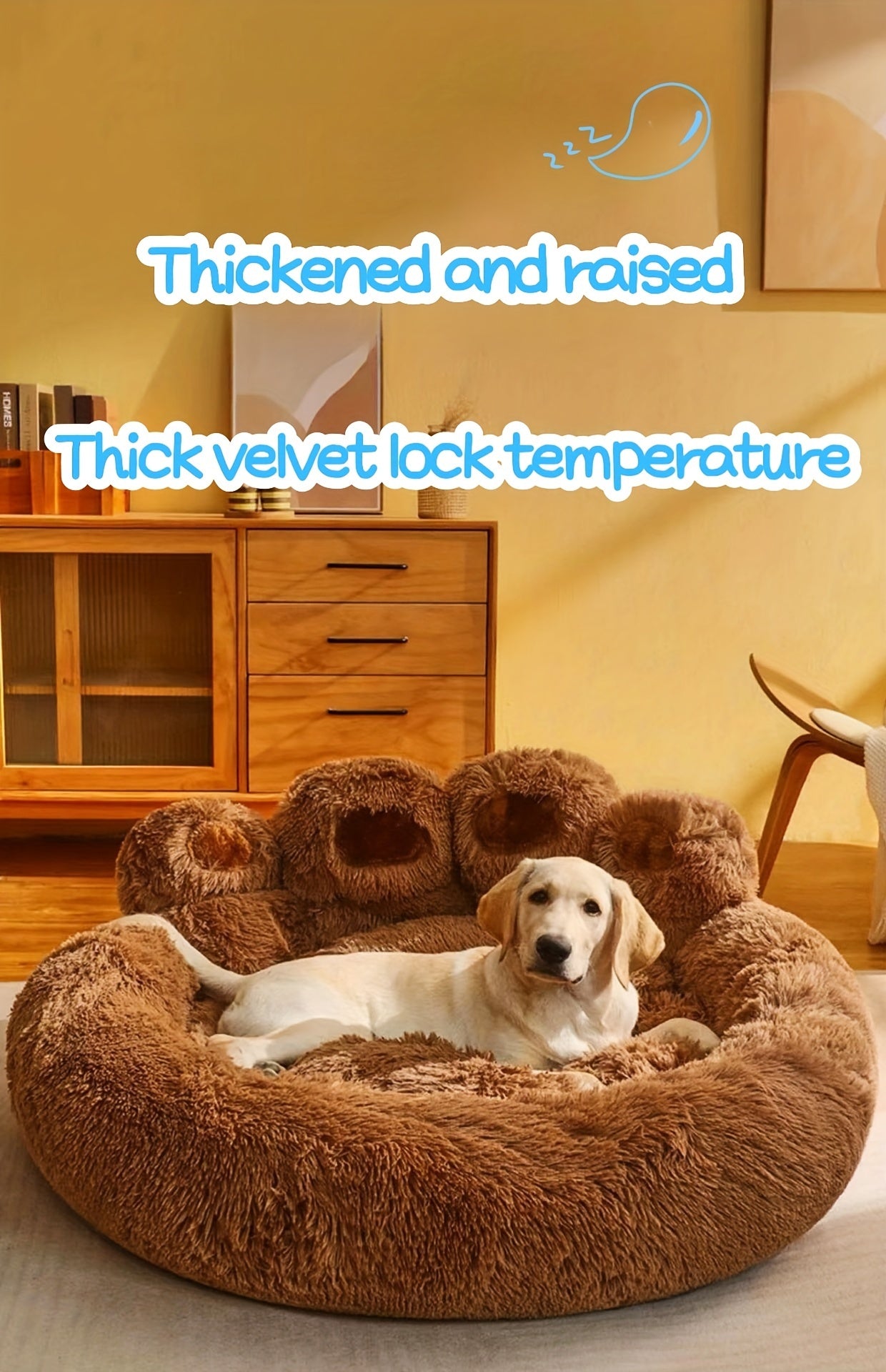 Ultra-Cozy Bear Paw Pet Bed - Luxurious Long Plush Dog Sleep Haven - Cloud-Soft Snuggle Cushion Sofa - Designed for Furry Friends - Adorable Bear Paw Shape