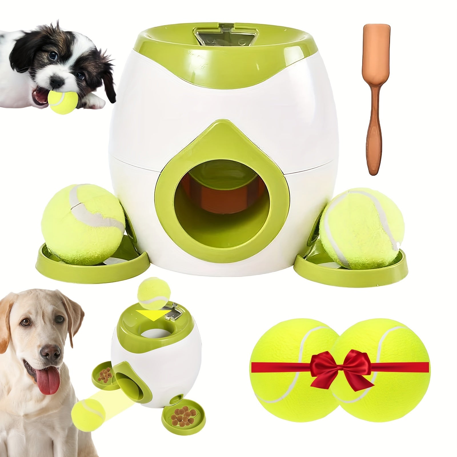 2-Ball Interactive Dog Ball Machine - Intelligent Food Dispenser, Tennis Ball Thrower, and Pet Toy for Training and Feeding - Indoor Use for Small and Large Dogs, Non-Automatic Launch, Adjustable Difficulty, Durable Construct