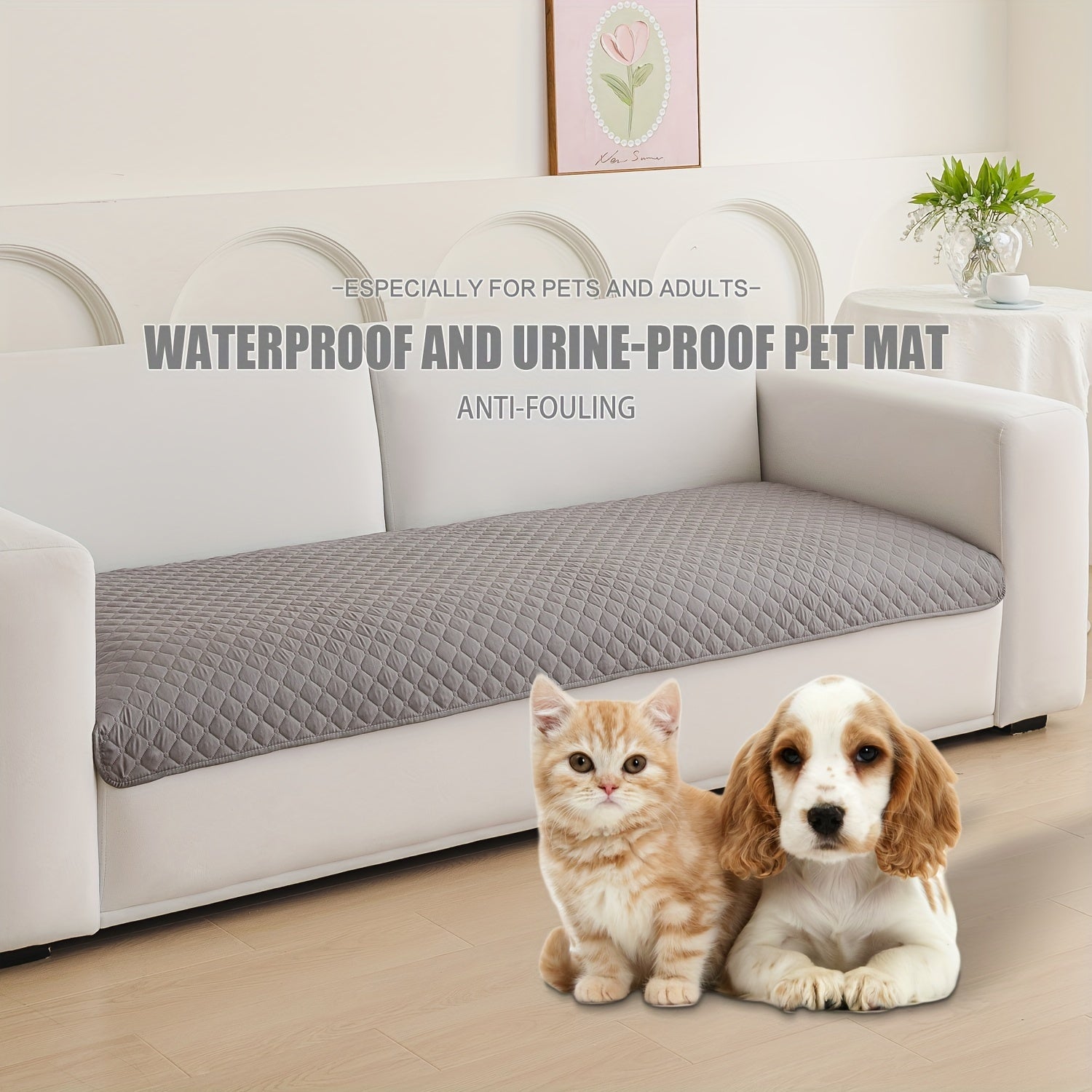 Waterproof Pet Bed Mat for Medium & Large Dogs - Non-Slip, Odor-Resistant Sofa Protector with Plaid Polyester Fill, Machine Washable, Pet Furniture Protection, Urine-proof, Car Mat