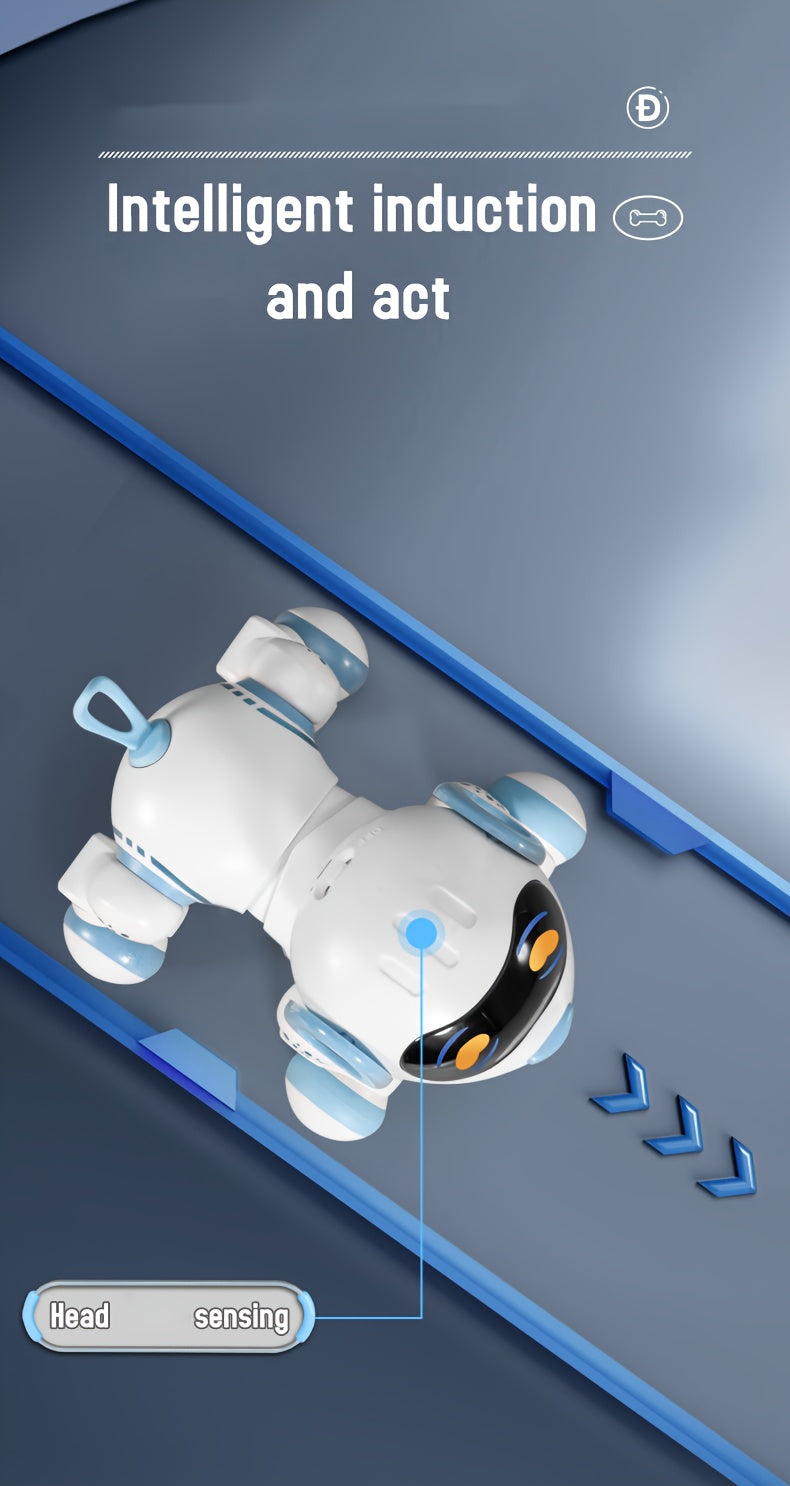 GRAXGROW Smart Robot Dog - Interactive RC Toy with Infrared Remote, Programmable Stunts, Music & Dance, USB Rechargeable, Blue with White Accents, Durable ABS, Ideal for Youngsters 3+ | Engaging Early Learning Toy, Interactiv