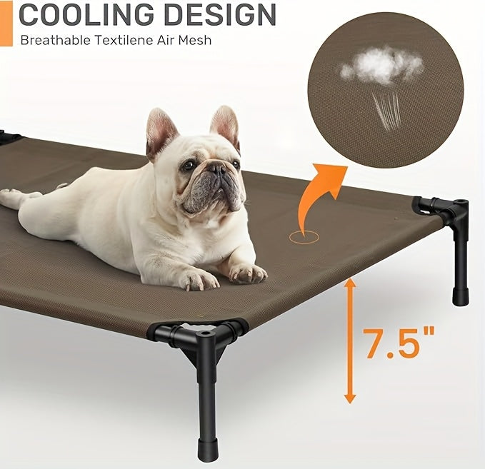 HEEYOO 42" Raised Dog Bed with Detachable Canopy - All-Weather Foldable Pet Cot for Indoor/Outdoor Use, Cooling Breathable Mesh & UV Protection, Windproof Sun-Resistant Elevated Bed for Dogs & Cats, Camping, Living Room, Bedr