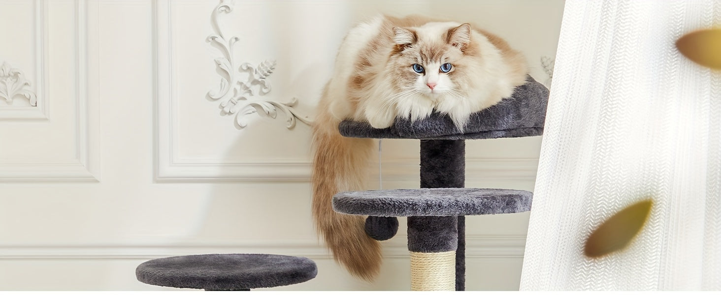 54in Tall Multi-Level Cat Tree Tower for Indoor Cats, Kitty Play House with Sisal Scratching Post, Large Condo, Climbing Ladder, Pet Furniture, Plush Toy for Kitten