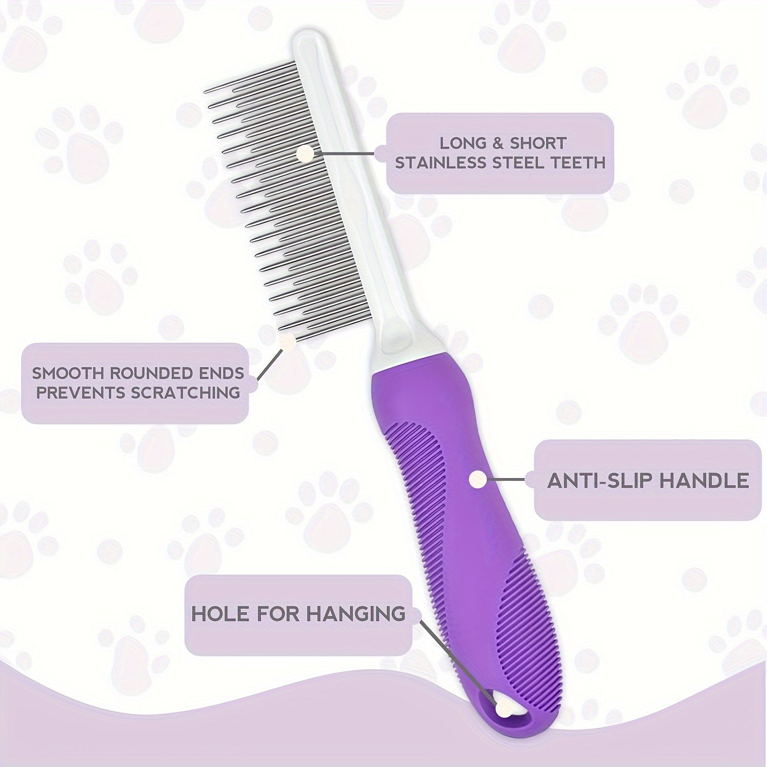 2-in-1 Pet Grooming Comb for Dogs & Cats - Stainless Steel Detangling and Dematting Tool with Long & Short Teeth, Safe Knot Removal for Healthy Coat