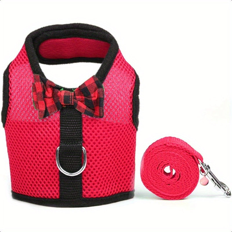 Small Animal Harness and Leash Soft Mesh Pet Harness with Safe Bell No Pull Comfort Padded Vest for Small Pet Red