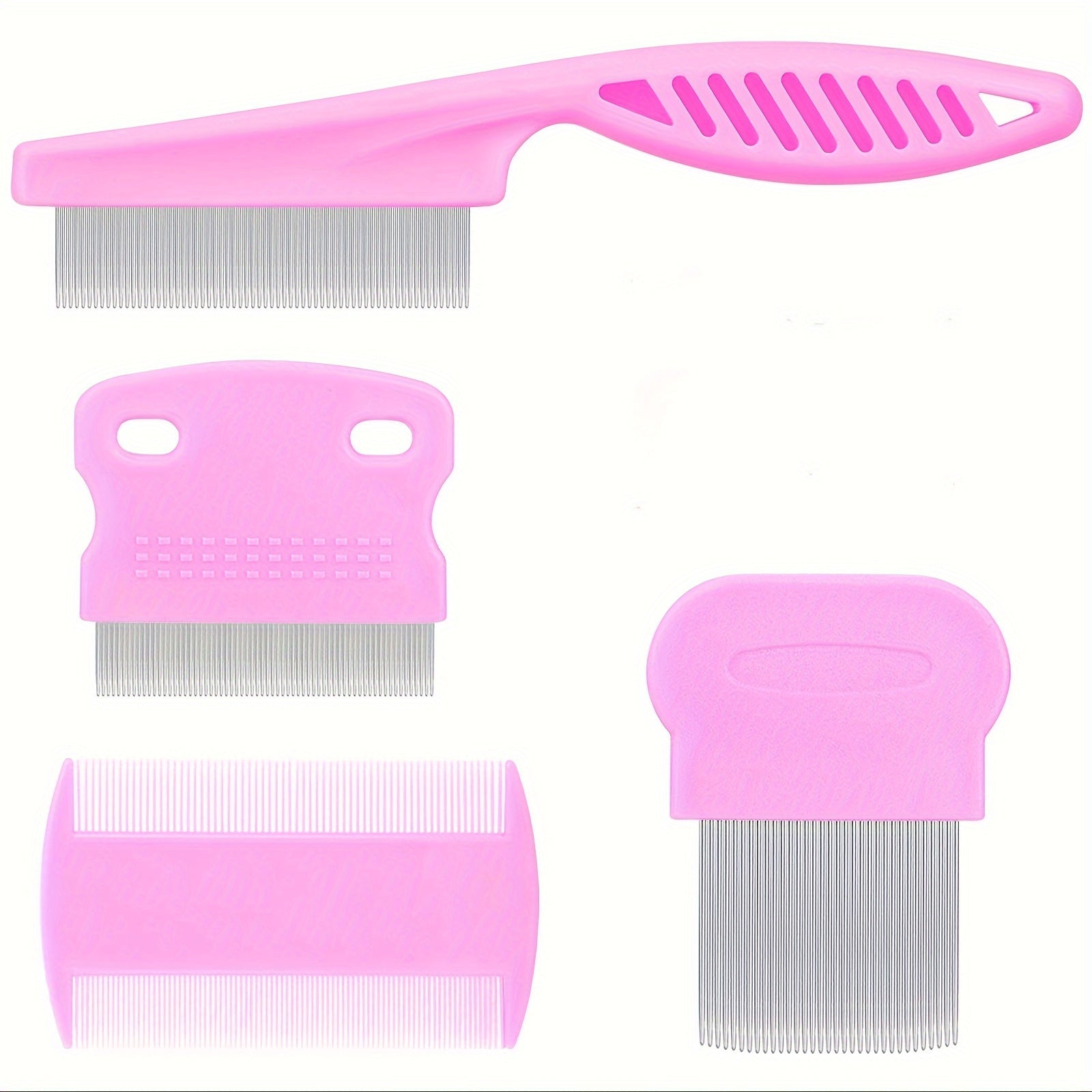 4-Piece Stainless Steel Flea and Lice Comb Set - Professional Double-Sided Pet Grooming Tool for Removing Fleas, Lice, and Tear Stains - Suitable for Small, Medium, and Large Dogs