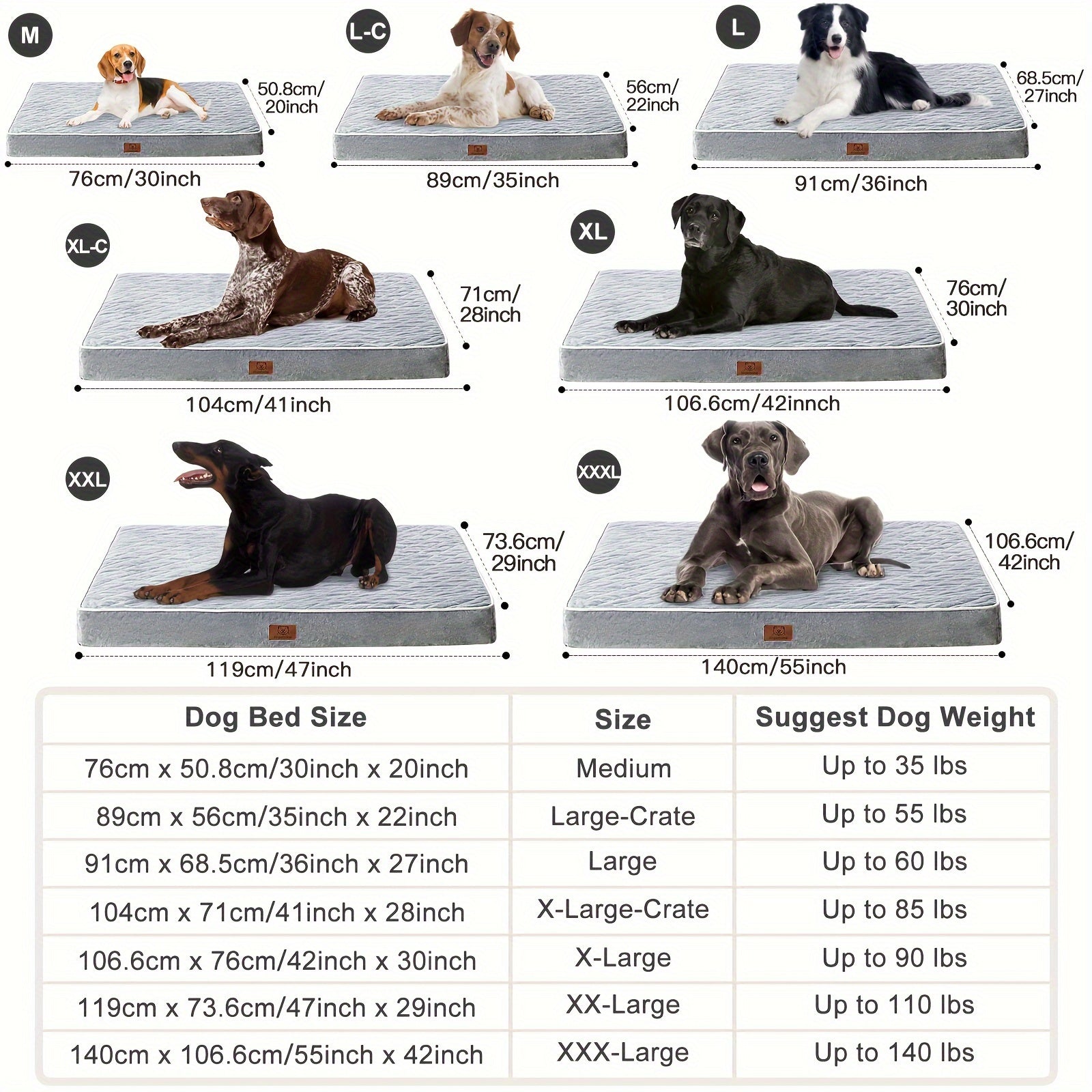 Grey Dog Bed for Large Dogs Large Orthopedic Dog Bed with Egg Crate Foam Support and Non-Slip Bottom, High Quality and Machine Washable Removable Pet Bed Cover, Doggy Bed, Large Dog Beds For Large Dogs, Chew Proof Dog Elevate
