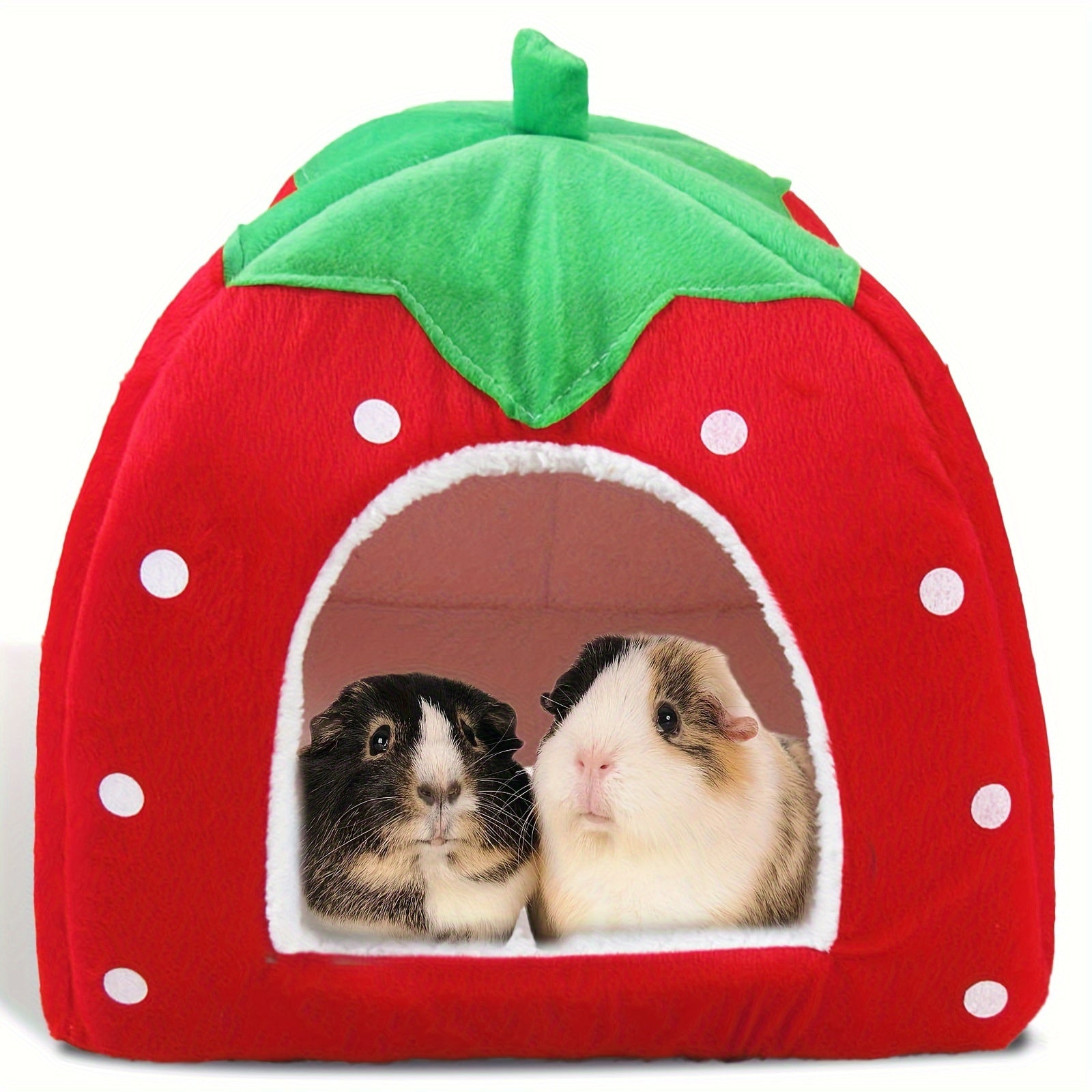 Strawberry-Shaped Small Pet Bed with Removable Cushion - Cotton Cozy Hideaway for Rabbits, Guinea Pigs, Hamsters, and Hedgehogs, Warm Fleece Cuddle Cup Pet Tent