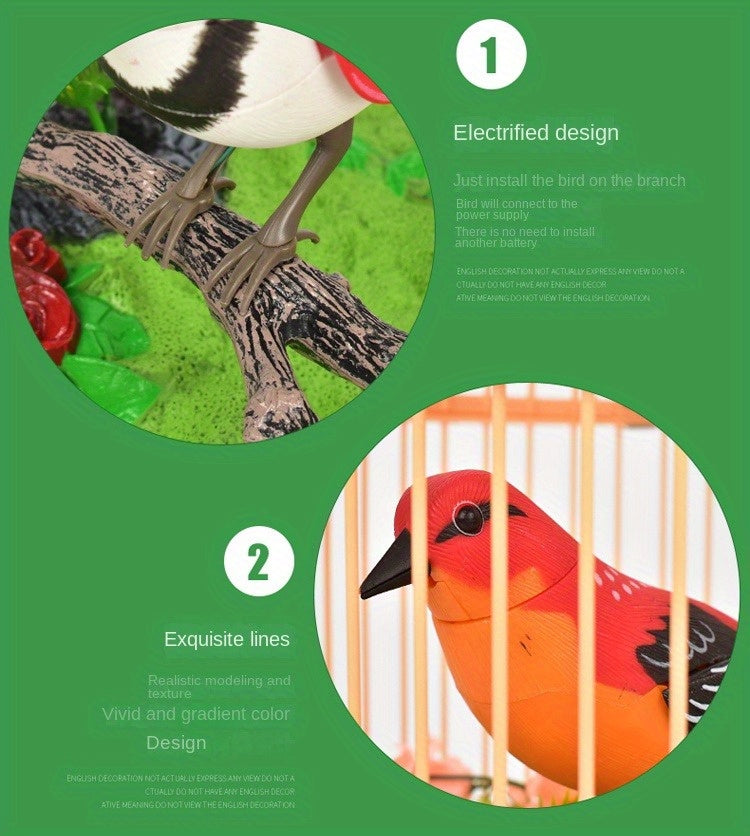 Simulation Voice-activated Bird Decoration Display Electric Induction Parrot Can Call And Move Birdcage Electronic Pet Toy