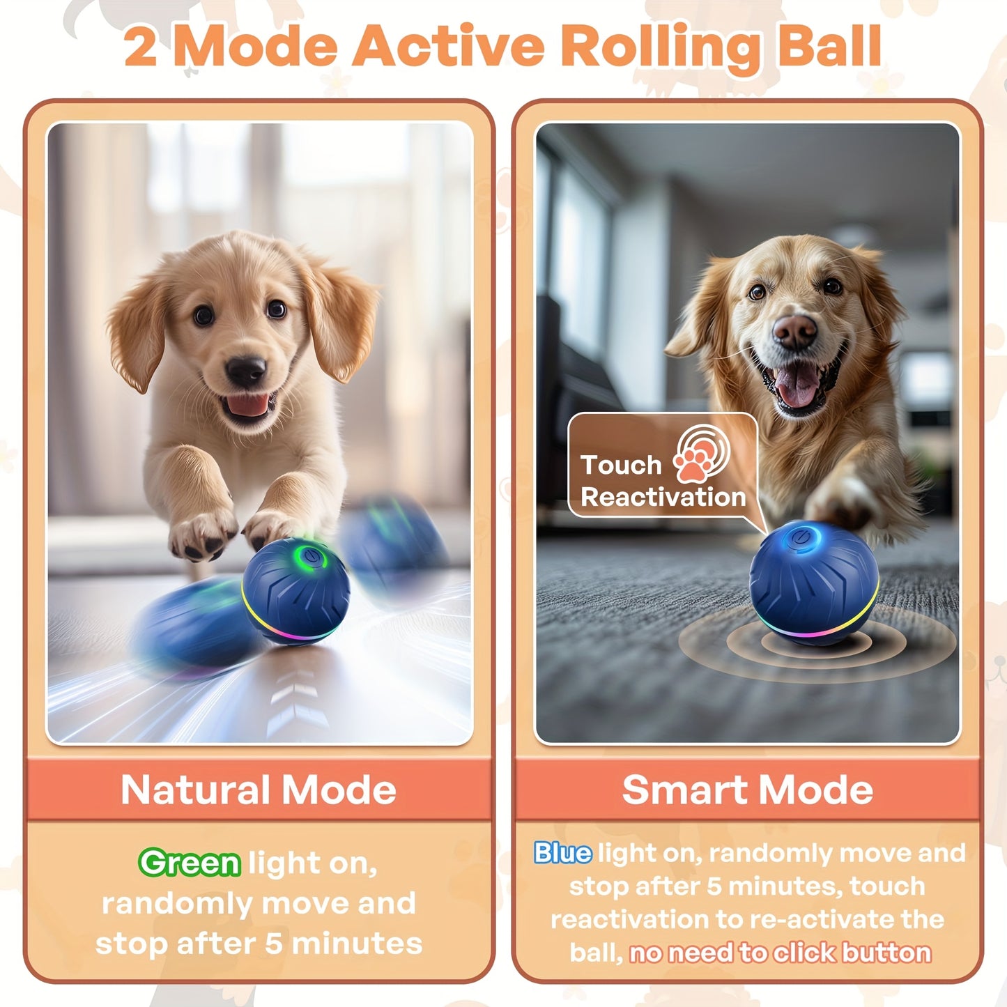 6.6cm/2.62in Large Size Pet Smart Bouncing Ball, Interactive Dog Toy, Motion-Activated Automatic Rolling Ball for Puppies/Small Dogs/Medium Dogs/Large Dogs, Interactive Dog Ball, Playful Design, Durable Pet Item, Rechargeable