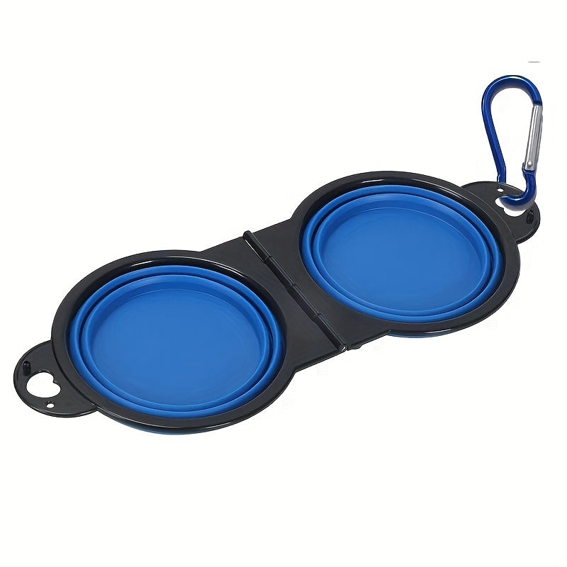 1pc Collapsible Double Pet Feeding Bowls – Portable Outdoor Travel Water And Food Bowl For Dogs – Durable And Convenient